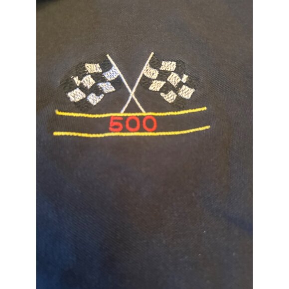 Crystal Springs Mens L Black Polo Shirt Iny 500 Racing Flag Logo - Picture 3 of 4